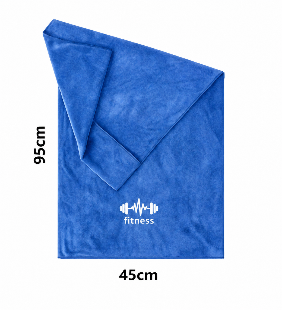 Dimensions of the blue STRIVEX pocket gym towel, 40 cm by 95 cm