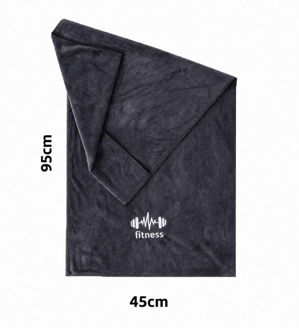 Dimensions of the grey STRIVEX pocket gym towel, 40 cm by 95 cm