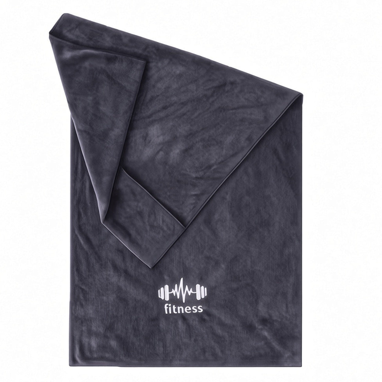 Grey STRIVEX microfibre gym towel with bench pocket on a white background