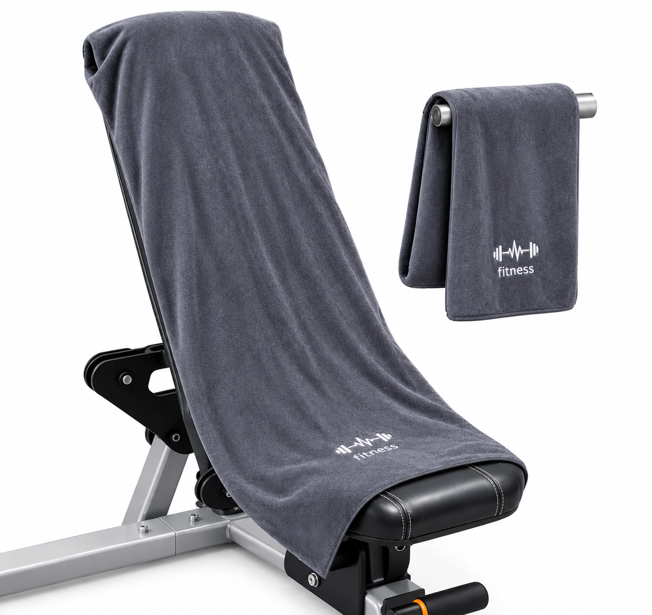 Grey STRIVEX pocket gym towel displayed in a gym setting