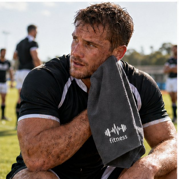 Grey STRIVEX towel used during rugby